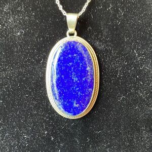Lapis Lazuli Cabochon pendent necklace marked Sterling Hand Crafted